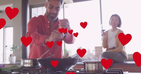 Romantic Couple Cooking Together in Modern Kitchen