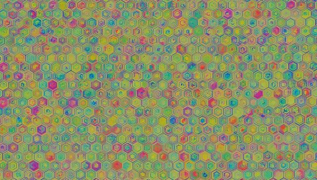 Vibrant pastel hexagonal mosaic pattern with geometric tessellation