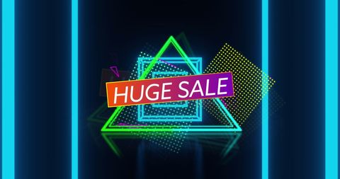Bright neon shapes highlighting huge sale