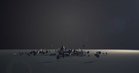 Falling pound sign shattering to pieces abstract concept