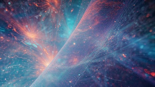 Futuristic particle wave with glowing orbs and light filaments