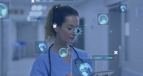 Female Doctor Using Tablet with Digital Medical Interface