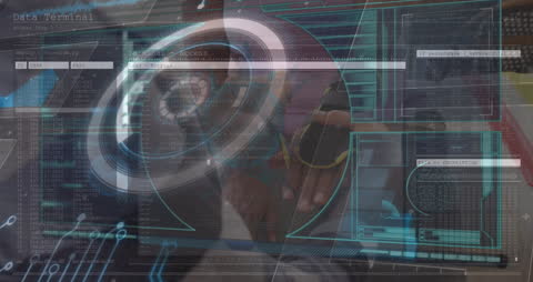 Digital Interface with Hands and Data Processing Animation