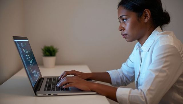 Software developer focusing on code at home office desk