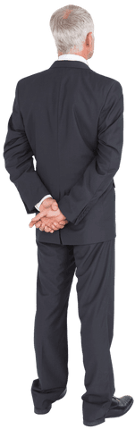 Rear View of Mature Businessman in Black Suit Transparent Background