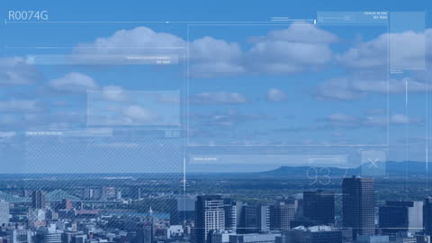 Futuristic Data Interface Overlooking Cityscape