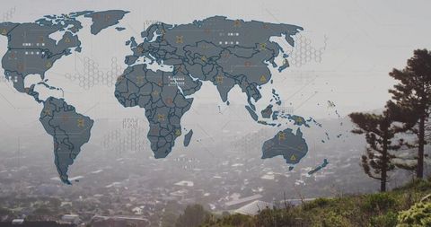 Geospatial Data Visualization Overlay on Hillside Townscape
