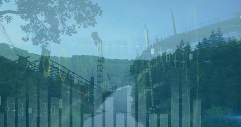 Data Overlay on Construction Site Symbolizing Global Business Processing