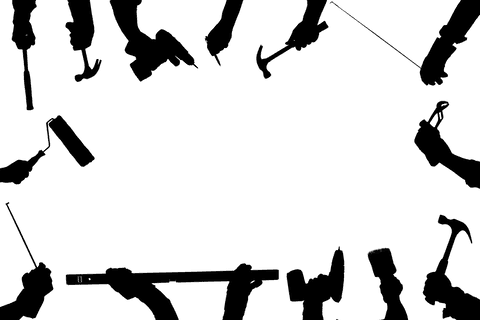 Hand silhouettes with tools on transparent background