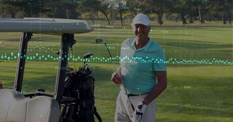 Mature golfer enjoying leisure game on scenic fairway