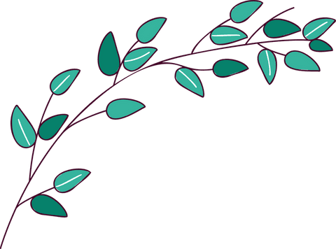 Transparent flat design botanical branch with teal leaves