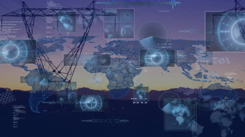 Digital Interface Animation with World Map and Data