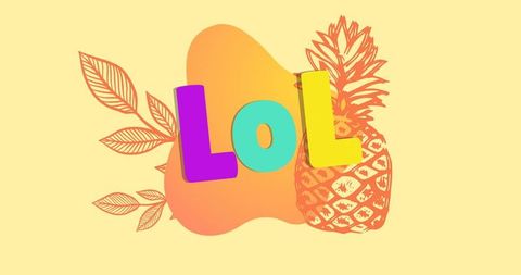 Vibrant lol text over pineapple graphic on yellow background