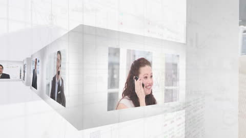 Digital Interface Display with Smiling Business Professional