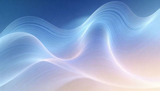 Flowing Translucent Waves with Fine Contour Lines, Blue to Peach Gradient Wallpaper