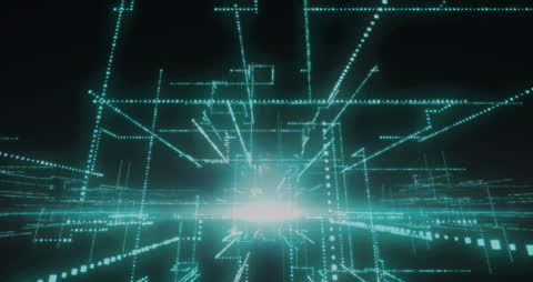 Digital Data Flow with Futuristic Grid Lines in Cyberspace