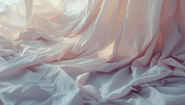 Elegantly draped pastel textured fabric with soft folds