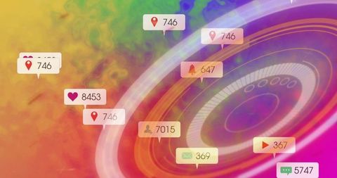 Futuristic social media notification interface in neon colors