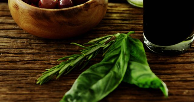 Fresh Herbs and Olive Display on Rustic Wooden Table - Download Free Stock Images Pikwizard.com