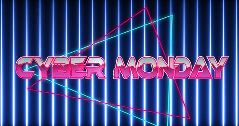 Cyber Monday Neon Concept with Pink Metallic Text and Triangles