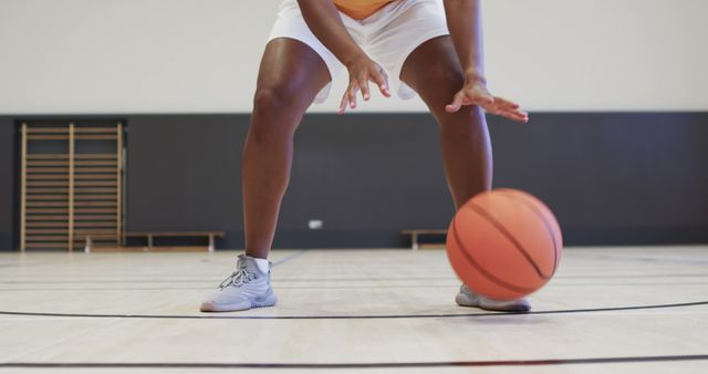 Basketball Player Dribbling Ball on Indoor Court - Download Free Stock Images Pikwizard.com