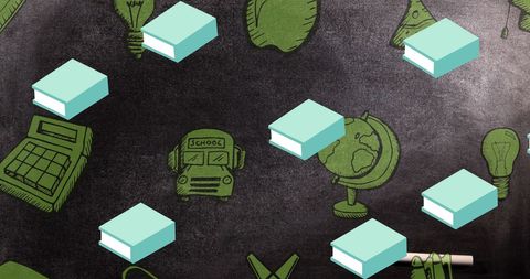 Educational Icons Over Black Chalkboard Background