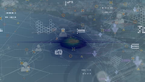 Digital Network Connections Over Urban Landscape