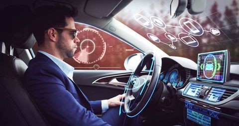 Businessman Experiencing Futuristic Self-Driving Car Technology - Download Free Stock Images Pikwizard.com