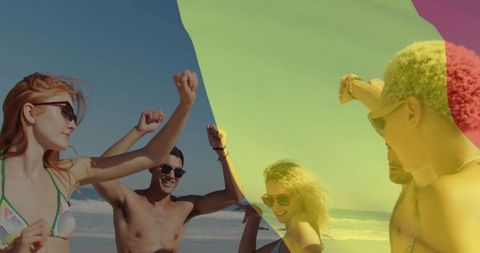 Friends Dancing at Beach Gathering Vibrant Celebration