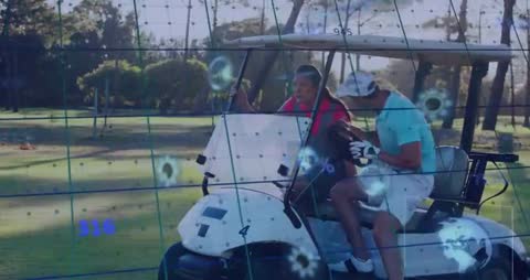 Golfers Enjoying Leisure with Futuristic Data Visualization