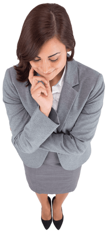Thoughtful Businesswoman Contemplating Success on Transparent Background