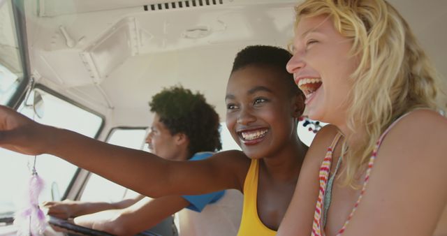 Group of Friends on Road Trip Laughing Together in Car - Download Free Stock Images Pikwizard.com