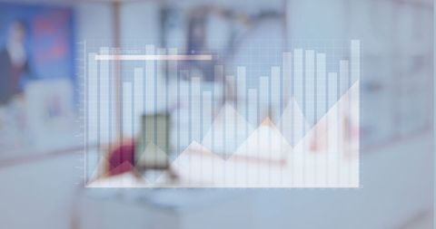 Abstract graph overlay on blurred office background