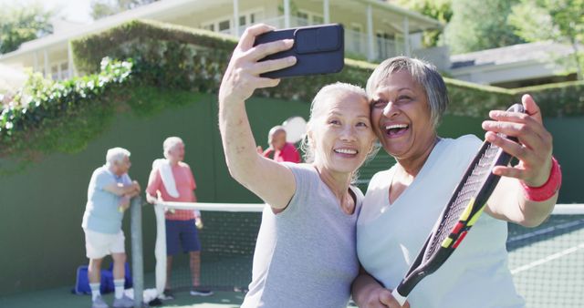 Senior Women Taking Selfie During Tennis Match - Download Free Stock Images Pikwizard.com