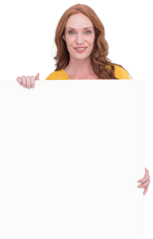 cheerful redhead woman holding blank transparent sign - Download Free Stock Videos Pikwizard.com