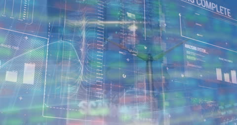 Futuristic Interface with Data Over Spinning Wind Turbine