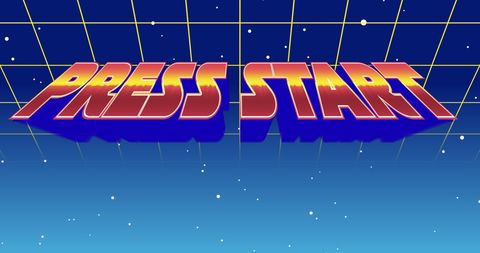 Retro Gaming Press Start Screen with Galaxy Background