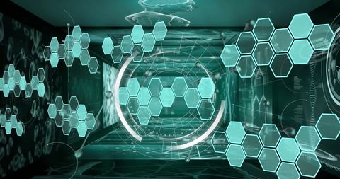 Futuristic Digital Interface with Hexagons and Data Visualizations - Download Free Stock Images Pikwizard.com