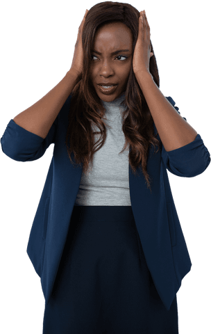 Transparent Businesswoman Holding Head Looking Stressed Standing