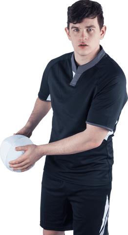 Transparent Portrait of Focused Rugby Player Holding Ball