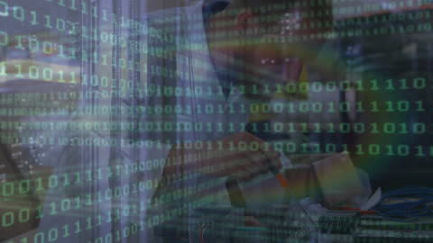 Binary Code Graphics Overlaying Engineer in Factory