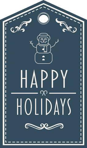 Blue Holiday Greeting Tag with Transparent Snowman Illustration