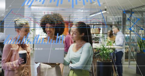 Multicultural Team Discussing Business Data with Digital Graphs