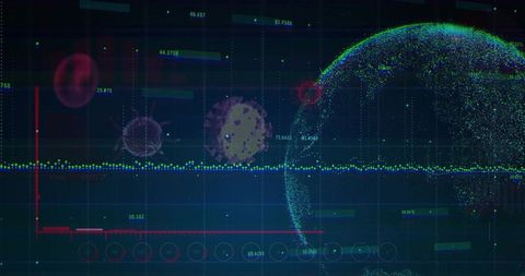 Futuristic Data Interface with Digital Globe and Virus Icons