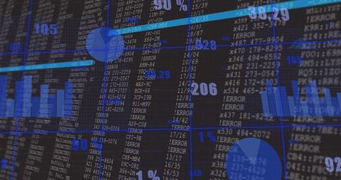 Dark Futuristic Data Dashboard Displaying Blue Analytics, Error Codes and Telemetry Metrics