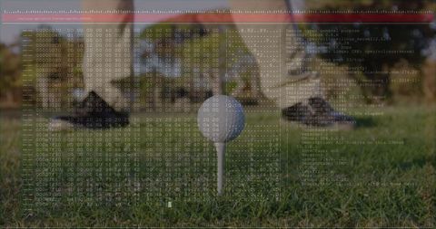 Golf ball on tee with cyber code reflection