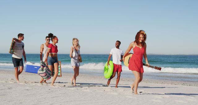 Happy Friends Walking on Beach - Download Free Stock Images Pikwizard.com