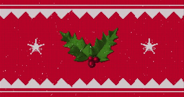 Festive Christmas Holly Knit Pattern on Red Background - Download Free Stock Images Pikwizard.com