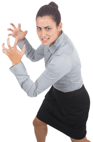Businesswoman Expressing Intense Emotion on Transparent Background