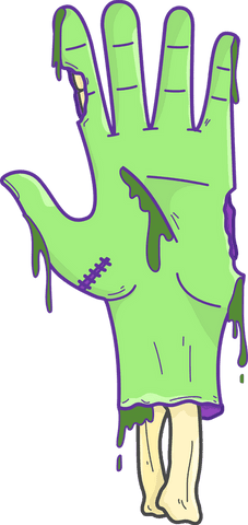 Cartoon severed hand dripping slime with transparent background